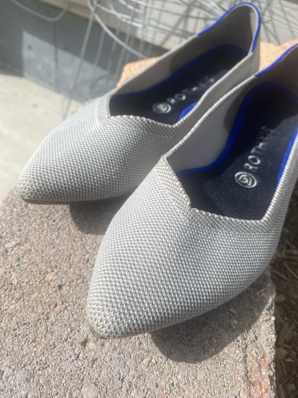 Rothy's Pointed Ballet Flat - Light Gray with Blue Trim - Picture 4 of 6